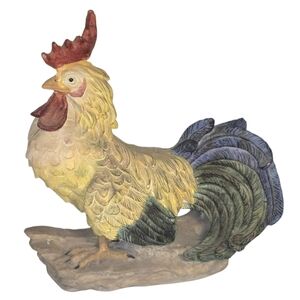 Vintage Large Colorful Resin Rooster Statue Farm Figurine On Base Decor 10.5"
